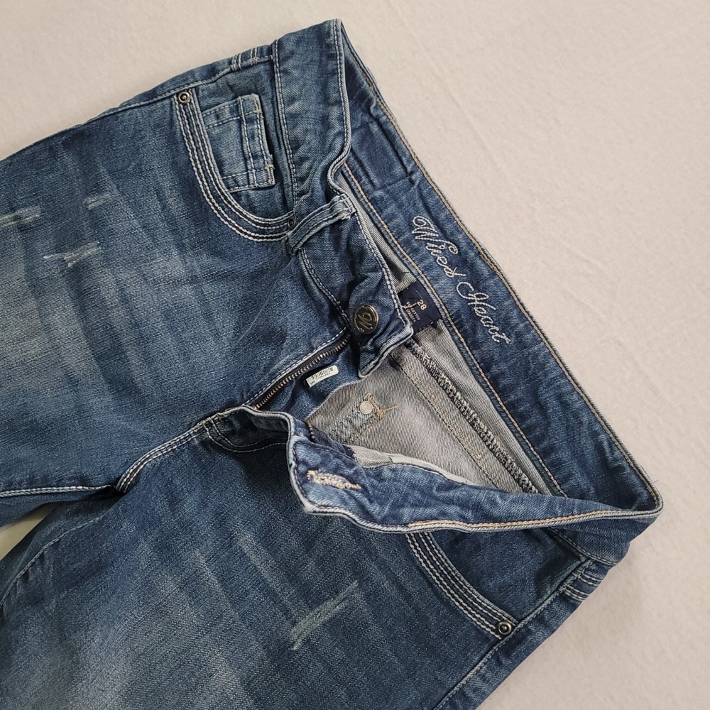 Wired Heart Bootcut Jeans Womens 28 Blue Distressed Slim Stretch Denim C1113B
